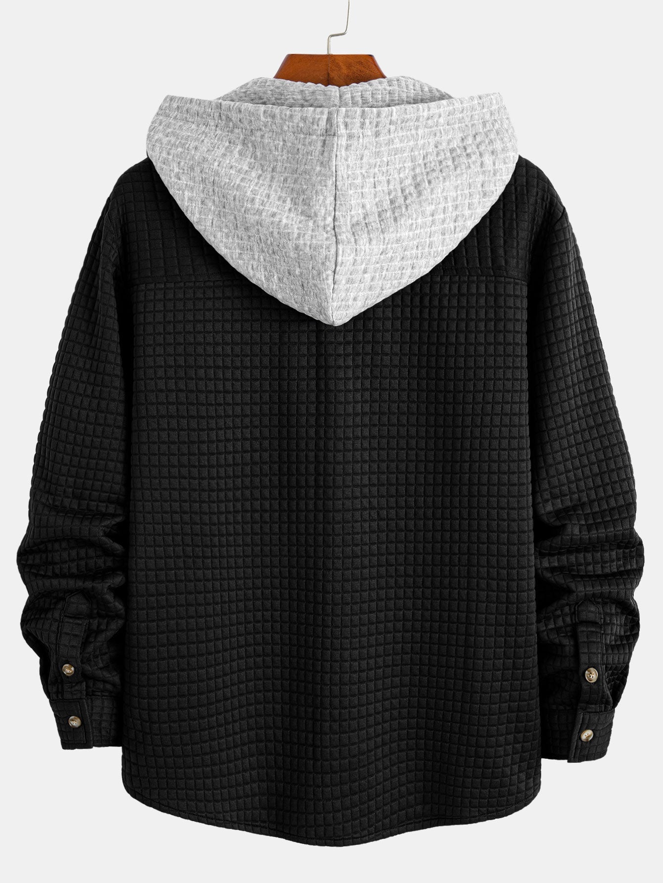 Contrast Waffle Hooded Shirt