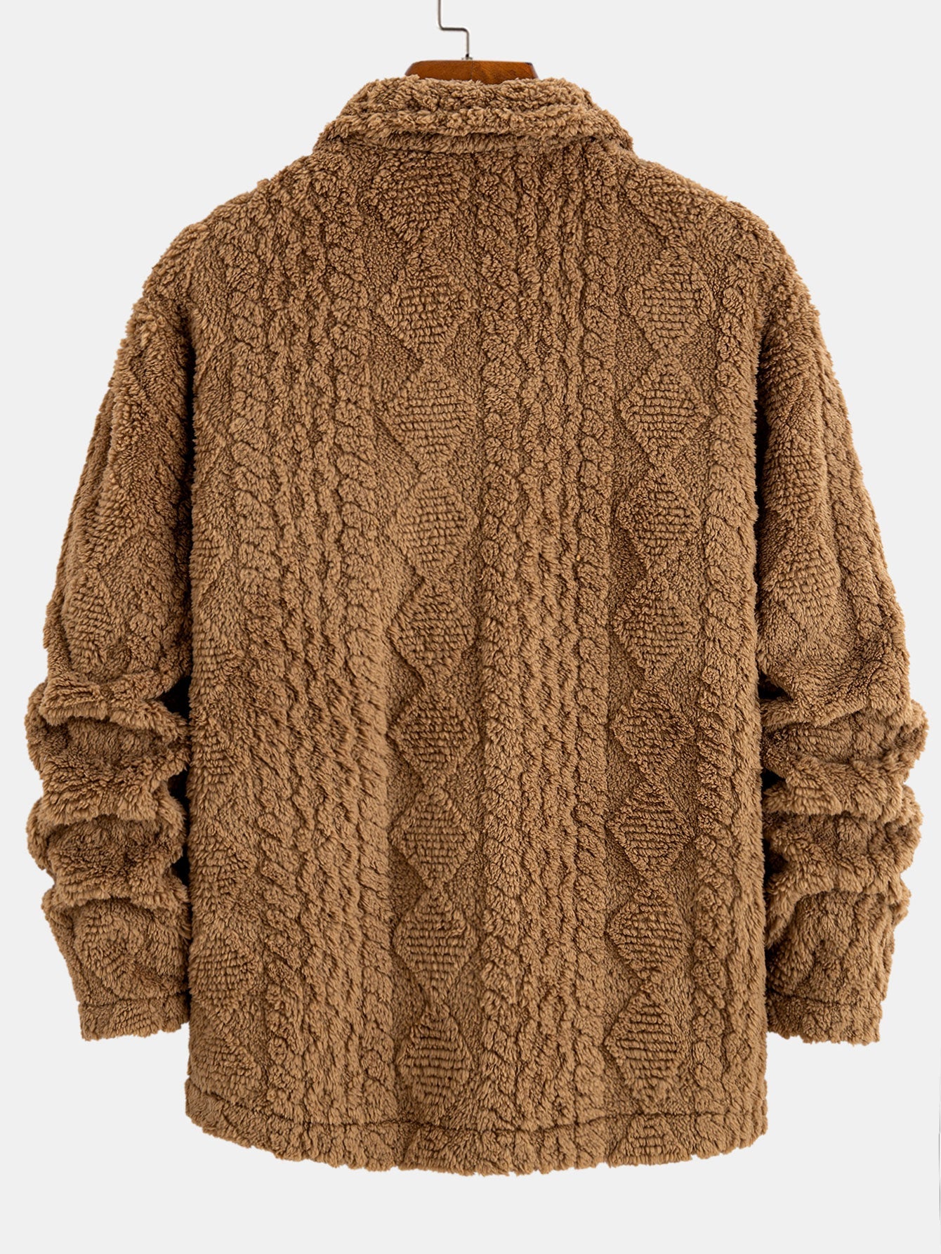 Geometric Jacquard Teddy Fleece Button Up Shirt