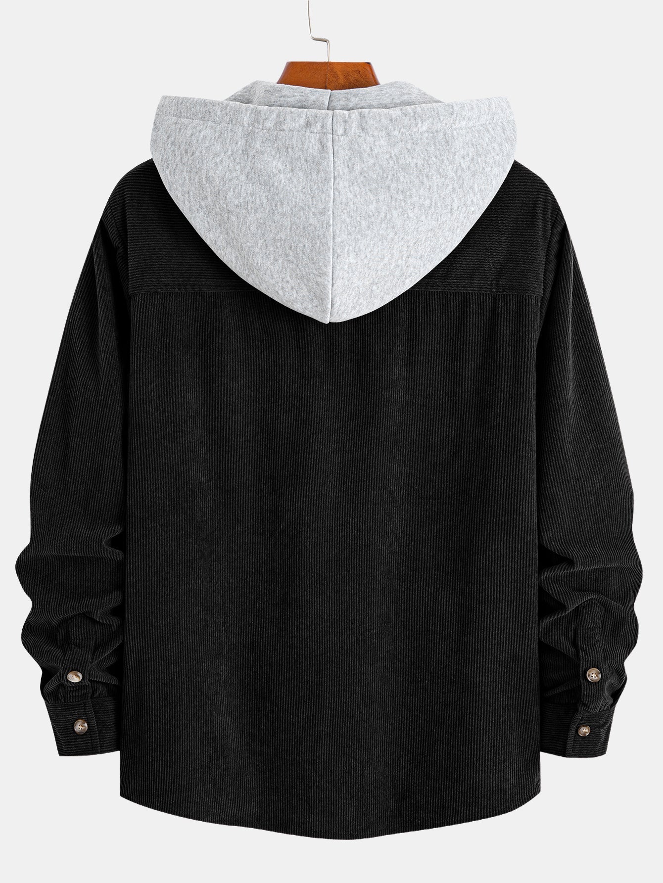 Contrast Corduroy Hooded Overshirt With Pockets