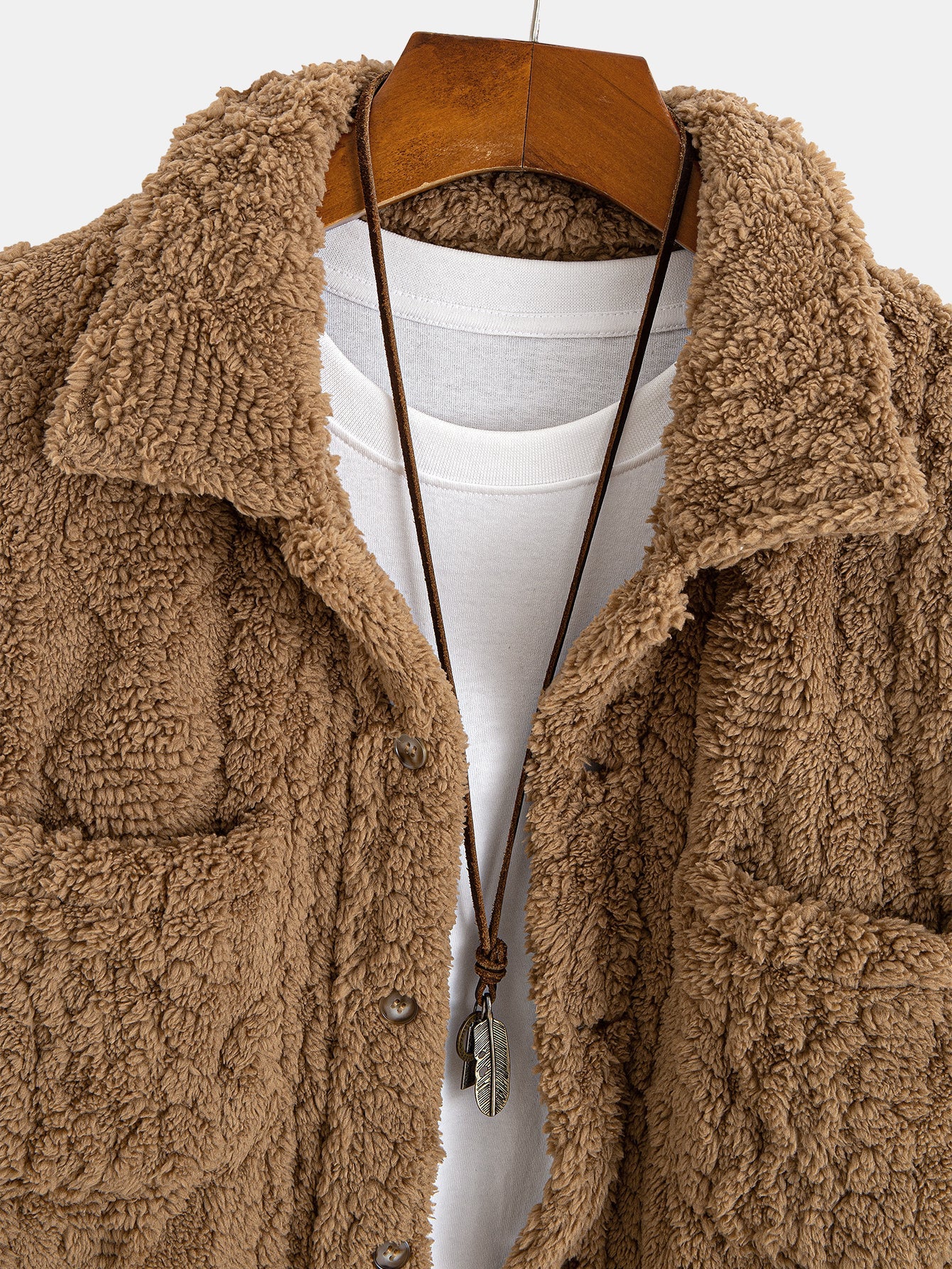 Geometric Jacquard Teddy Fleece Button Up Shirt