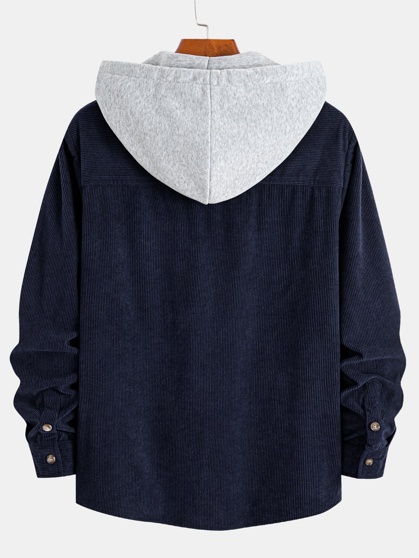 Contrast Corduroy Hooded Overshirt With Pockets