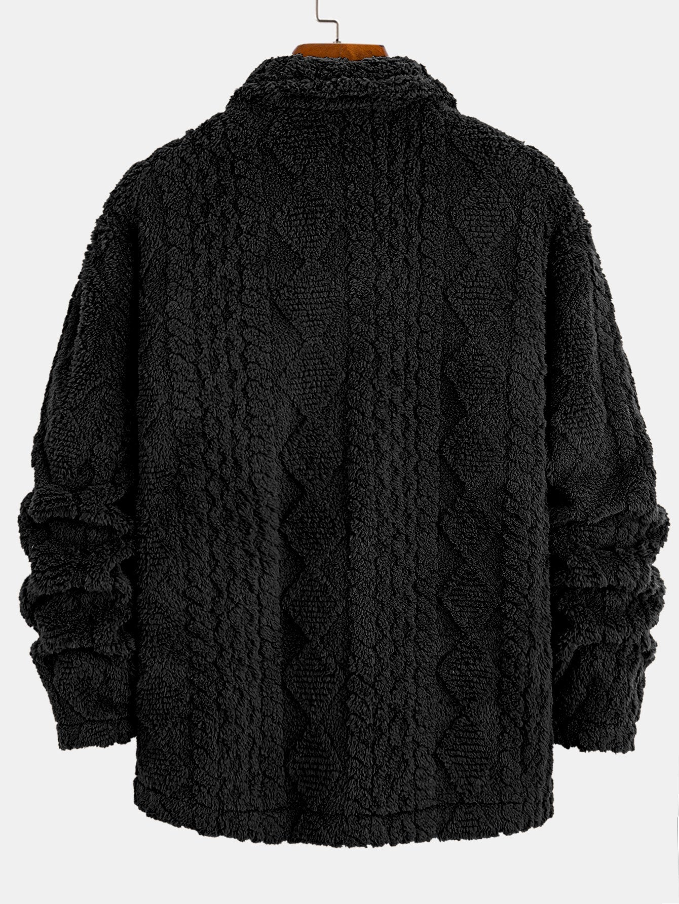 Geometric Jacquard Teddy Fleece Button Up Shirt