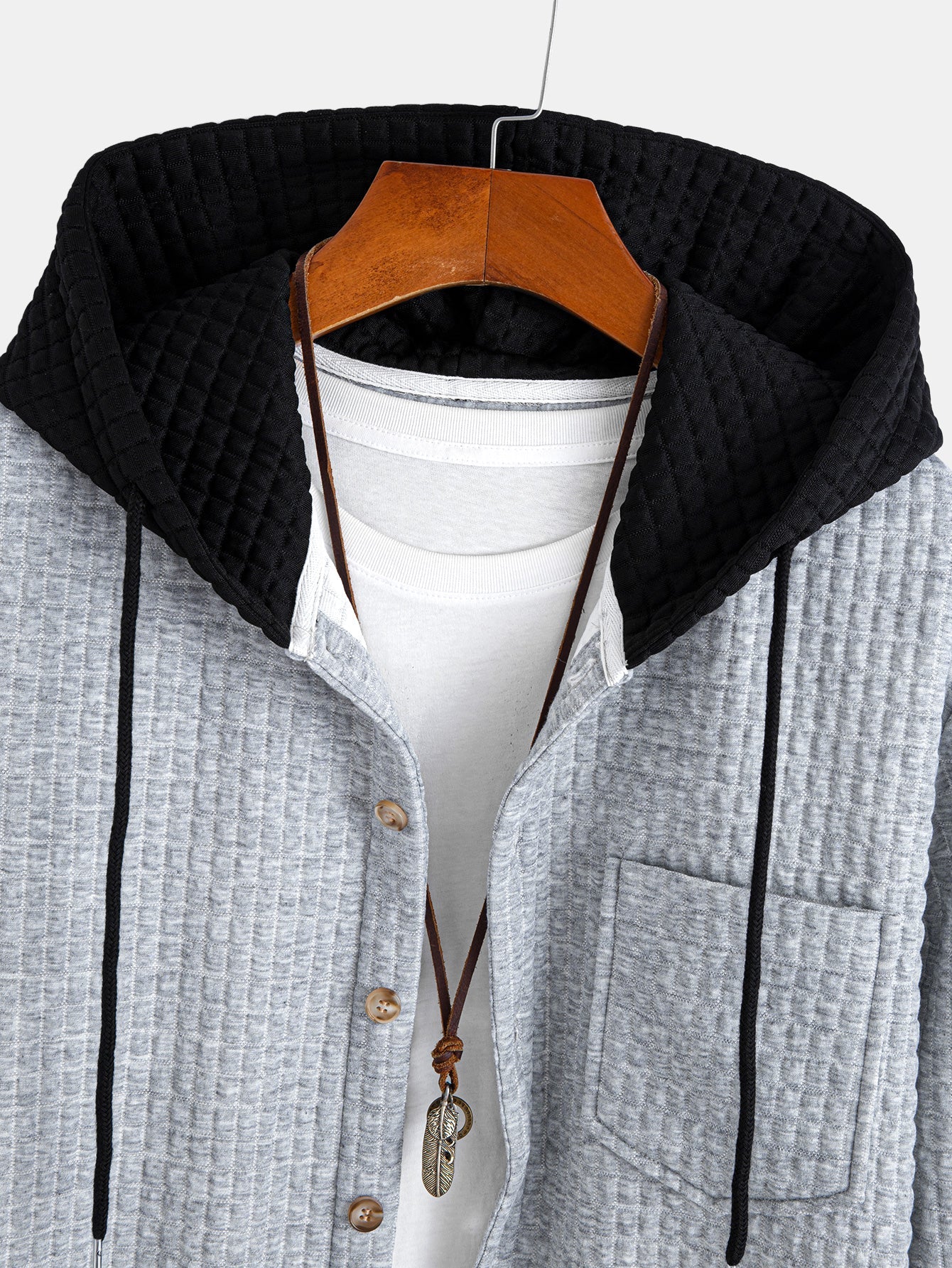 Contrast Waffle Hooded Shirt