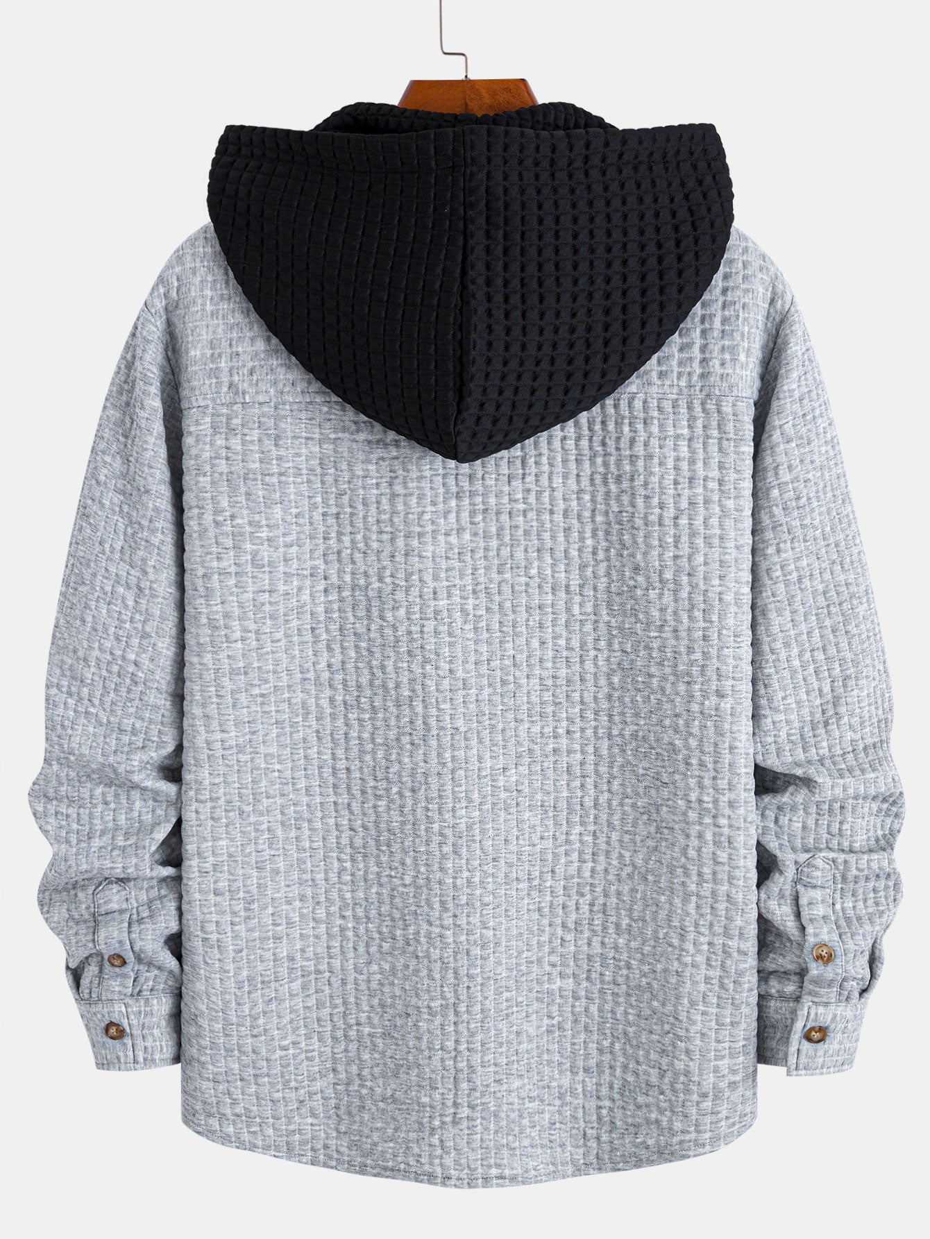 Contrast Waffle Hooded Shirt