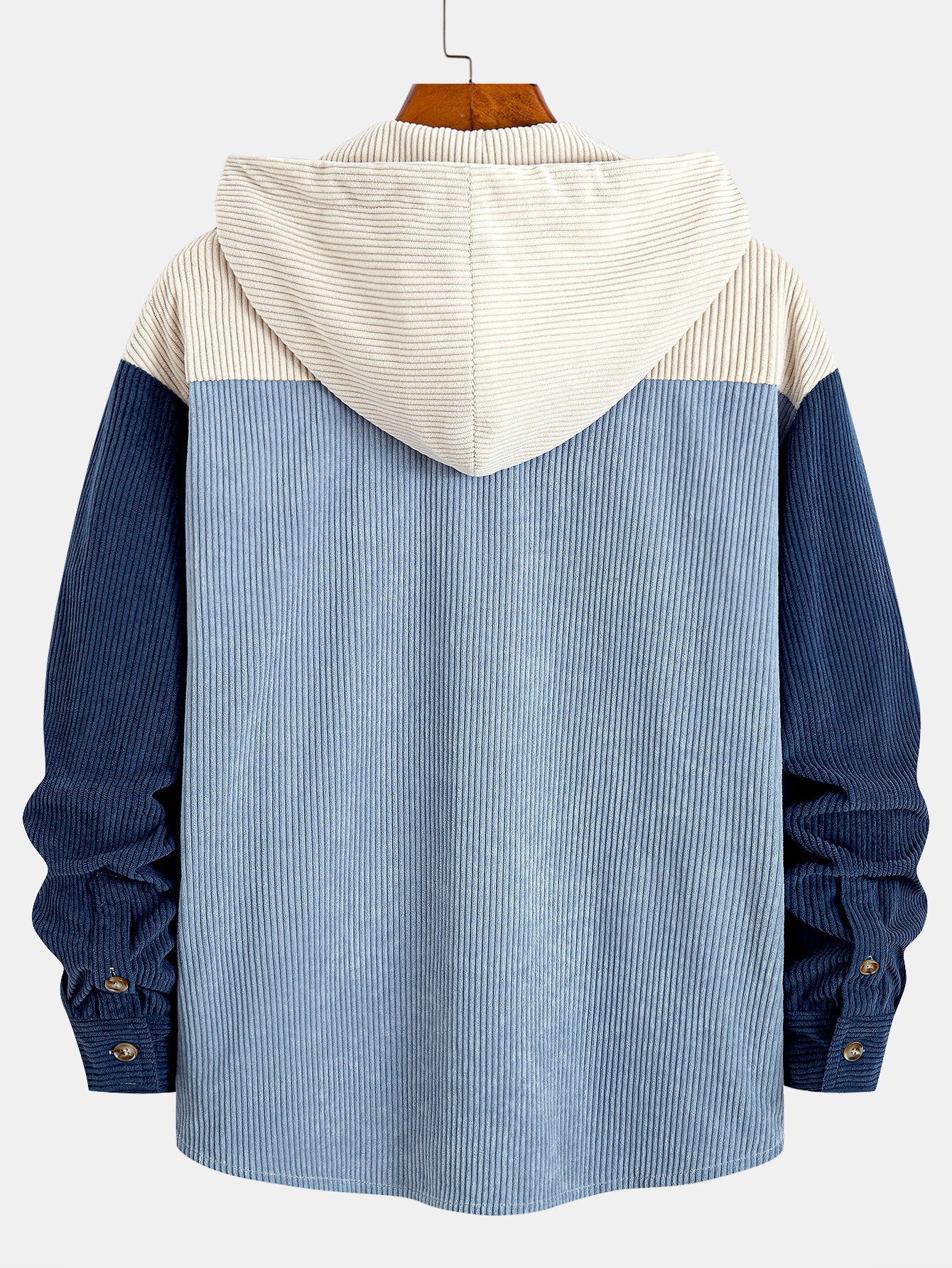 Relax Fit Corduroy Patchwork Hooded Shirt With Pockets